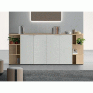 Ensemble d'armoires Giorno avec angles avec portes battantes et poignées bois