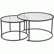 Ensemble de 2 tables gigognes rondes en métal et verre Auruma noir avec verre transparent Hanah Home - 8684283511686 Ensemble de 2 tables gigognes rondes en métal et verre Auruma noir avec verre transparent Hanah Home - 8684283511686
