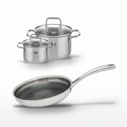 Lot Poêle 24cm & Faitouts 14/20cm Elo Relief Evolution - gris inox 3176239954487