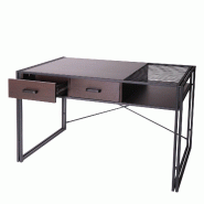 Mendler Bureau HWC-H91, Table de bureau Table d'ordinateur, Industrial 76x120x70cm ~ brun foncé - marron Bois massif 74456+74457