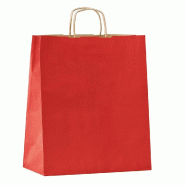 Sac kraft vergé rouge poignées torsadées 32+12x41cm - par 50