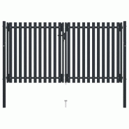 Vidaxl portail de clôture à double porte acier 306x200 cm anthracite 146353