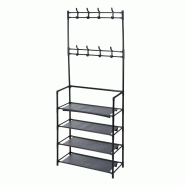 WellHome - Portant à vêtements avec structure en fer finition noire et 4 étagères de rangement 155cm - WH15352