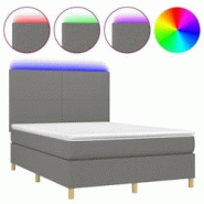 Décoshop26 - Lit LED avec sommier, tête de lit réglable, matelas 140x200 cm et surmatelas - tissu gris foncé TDL0208352 Décoshop26 - Lit LED avec sommier, tête de lit réglable, matelas 140x200 cm et surmatelas - tissu gris foncé TDL0208352