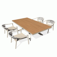 DCB GARDEN Ensemble repas de jardin 4 places en aluminium de coloris grège avec plateau en polywood effet bois (180X100 cm) - LAMU - 3700286491598