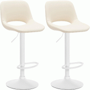 Décoshop26 - Tabourets de bar chaises haute x2 avec repose-pieds en PVC crème piètement métallique blanc 10_0004071 - beige métal 3000251915587