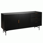 Oviala Business Buffet 2 portes et 3 tiroirs en mélaminé et acier 160 cm noir - noir Bois massif 113628