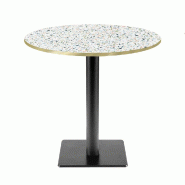 RestooTab - Table Milan T Ø70cm décor terrazzo spectra chip chants couleur laiton - blanc fonte TB-MIT-R70M-TER.SPE-LAI