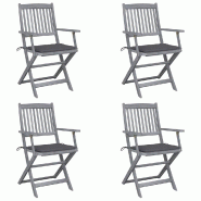 VidaXL Chaises Pliables D Extérieur Lot De 4 Et Coussins Bois D Acacia - gris 3064509