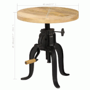 VidaXL Table d'appoint 45x (45-62) cm Bois de manguier massif et fonte Modèle Sirius Industriel - 247587XL