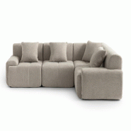 Canapé d'angle modulaire MILYSOFA SOFAMOUS 4 places avec méridienne Tissu chenille Beige sable - MS-MOUS-4C-SB