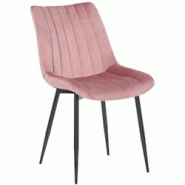 Décoshop26 - Chaise de salle à manger x1 couture décorative vertical avec pieds en métal noir mat et assise en velours rose 10_0002328 - noir 3000 Décoshop26 - Chaise de salle à manger x1 couture décorative vertical avec pieds en métal noir mat et assise en velours rose 10_0002328 - noir 3000