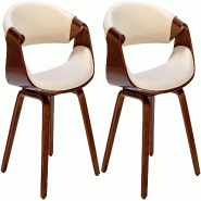 Décoshop26 - Lot de 2 chaises de salle à manger avec accoudoirs design rétro en tissu crème et bois marron 10_0007312 - beige Bois massif 30002660