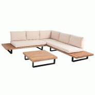 Décoshop26 - Salon de jardin 5 places avec canapé d'angle table et tablettes latérales ensemble lounge en aluminium et acacia 04_0010288 - aluminiu