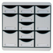 Exacompta - Réf. 313740D - STORE-BOX - Caisson de rangement à 11 tiroirs - Dimensions extérieures : P 27 x l 35,5 x H 27,1 cm - Gris lumière - gri_0