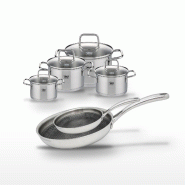 Lot Poêles 28cm & 24cm Elo Relief Evolution avec 4 Faitouts Elo Citrin - gris inox 3176239958256