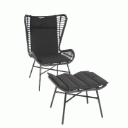 Mendler Poly-Rattan Set HWC-G17b, Balcon Set Garniture de jardin chaise+tabouret fauteuil, corde ~ anthracite, coussin anthracite - gris plastique 763