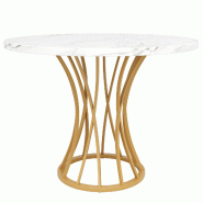 Merax Table à manger ronde 80 x 80 x 76 cm, plateau en MDF marbré, pour 4 à 6 personnes dans la salle à manger et le salon, doré - doré multi-ma