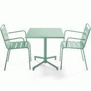 Oviala Business Ensemble table 70 cm et 2 fauteuils de jardin en métal vert sauge - vert acier 114686