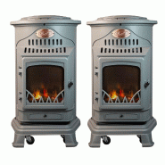 Pack de 2 poêles à gaz Provence gris 3,4 kW en Fonte Effet feu de bois Chauffage d'appoint sur roulettes Sahara - gris fonte 3701599340429