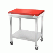 Table de travail en inox 600x600 mm avec plaque de découpe rouge sur roulettes PREMIUM - GOLDINOX - gris inox 3701770843855