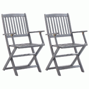 VidaXL Chaises Pliables D Extérieur Lot De 2 Bois D Acacia Solide - gris 46333