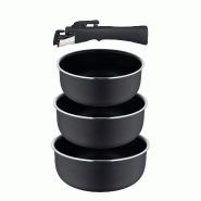 BERGNER Click&Cook - Jeu de 3 Casseroles Ø16Ø18Ø20cm aluminium pressé Noir et Heat Dot avec Manche Amovible - multi-matériau Q4973