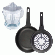 BERGNER - Jeu de 2 Poêles Ø24/28cm en Aluminium moulé avec poignée en bakélite et Presse-agrumes NATURALLY 40W 1,2L - PK9828