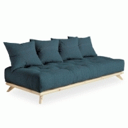 CANAPÉ CONVERTIBLE FUTON SENZA PIN NATUREL COLORIS BLEU PROFOND COUCHAGE 90 CM.