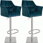 CLP Lot de 2 tabourets de bar Damaso recouverts de velours Vert/Acier inoxydable - vert textile 323848