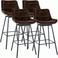 CLP Lot de 4 tabourets de bar Weston pivotants Velours HBT: 105x49x56 cm Marron Velours - marron textile 327343