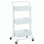 Décoshop26 - Chariot de service desserte sur roulettes rangement cuisine 3 niveaux en métal blanc 10_0003066 - blanc 3000251379204 Décoshop26 - Chariot de service desserte sur roulettes rangement cuisine 3 niveaux en métal blanc 10_0003066 - blanc 3000251379204