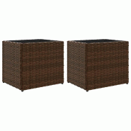 Helloshop26 - Jardinière bac lit surélevé plantes fleurs jardin terrasses lot de 2 36 x 30 x 32 cm résine tressée marron 02_0038946 - 3000218020149