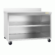 Meuble bas inox ouvert 2000x600 mm adossé sur roulettes PREMIUM - GOLDINOX - gris inox 3701770813322