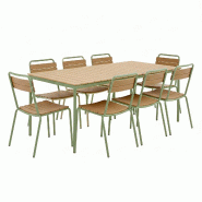 Oviala Business Ensemble table de jardin en métal et bois et 8 chaises vert - vert 114997