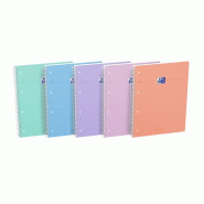 Oxford Lot de 5 Cahier Smart rel. Spirale A4+, 160p./80 feuilles 90g/m², ligné, coloris pastels assortis (5) - 3020120231228