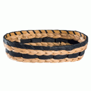 Panier ovale en feuilles tressées naturelles et noires - 31x20.5x7.5cm