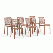 RATTATAN Lot de 6 chaises en polypropylène, empilables, pour extérieur et jardin, bar et restaurant, cuisine au design moderne – Anna/Mocha Mousse