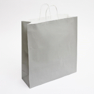 Sac kraft gris poignées torsadées - 45x15x49cm - par 50 - Très grand format et forte capacité de charge