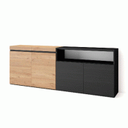 SKRAUT HOME Buffet salon et cuisine, 200x75x35cm, 4 Portes, Meuble chaussure, Chêne et noir - beige Bois manufacturé 62_13