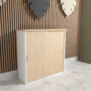 Armoire mi-haute à portes coulissantes - Mobel Linea - 100, Blanc pastel, Chêne moyen_0