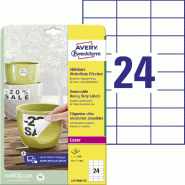 Avery Zweckform 480 étiquettes enlevables ultra-résistantes Laser blanc, format 70 x 37 mm (20 feuilles / cdt) - blanc polyester L4718REV-20