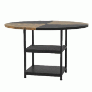COSTWAY Table à manger pour 4 à 6 personnes, table ronde en bois de 120 cm de diamètre, bicolore, table de cuisine en bois avec structure métalliq