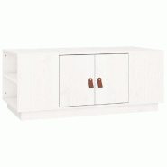Décoshop26 - Table basse de salon avec compartiment avec porte design moderne 100 x 50 x 41 cm bois massif de pin blanc DEC037790 - blanc Bois massif