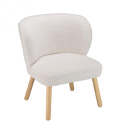 FAUTEUIL DESIGN GOTHY BLANC TISSU BOUCLETTE / PIEDS BOIS