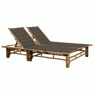 Helloshop26 - Transat chaise longue bain de soleil lit de jardin terrasse meuble d'extérieur pour 2 personnes avec coussins bambou 02_0012904 - marro