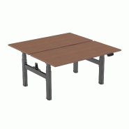 KIMEX - Double bureau motorisé assis-debout 120x75cm Plateaux noyer/Pied noir - 3700685420045