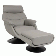 Mendler Fauteuil relax avec pouf HWC-K99, Fauteuil TV, fonction bascule pivotante, métal cuir véritable/simili cuir ~ gris - gris matière synthéti