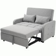 Merax canapé-lit pliable 127 x 180 cm, dossier réglable sur 3 positions, 2 coussins, tissu en lin, gris clair - gris WF25125234G Merax canapé-lit pliable 127 x 180 cm, dossier réglable sur 3 positions, 2 coussins, tissu en lin, gris clair - gris WF25125234G