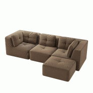 Merax Canapé modulable 3 places avec tabouret, Cloud Sofa Cord sans cadre, canapé lounge près du sol, avec accoudoirs larges, marron - marron multi